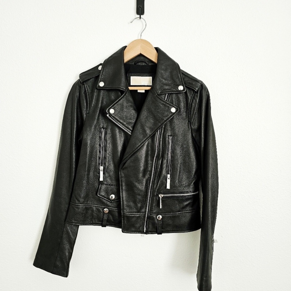 Michael Kors Genuine Leather Moto Jacket, Size Small, Black